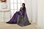 Thumbnail for Jyoti Fashion Women's Purple Soft Tussar Silk Printed Temple Border Traditional Saree with Blouse - Distacart