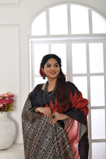Thumbnail for Jyoti Fashion Women's Red Soft Tussar Silk Printed Temple Border Traditional Saree with Blouse - Distacart