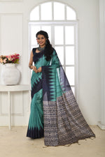 Thumbnail for Jyoti Fashion Women's Firozi Soft Tussar Silk Printed Temple Border Traditional Saree with Blouse - Distacart