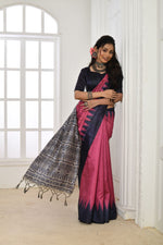 Thumbnail for Jyoti Fashion Women's Pink Soft Tussar Silk Printed Temple Border Traditional Saree with Blouse - Distacart