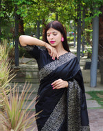Thumbnail for Jyoti Fashion Women's Black Handloom Raw Silk Printed Border Traditional Saree with Blouse - Distacart