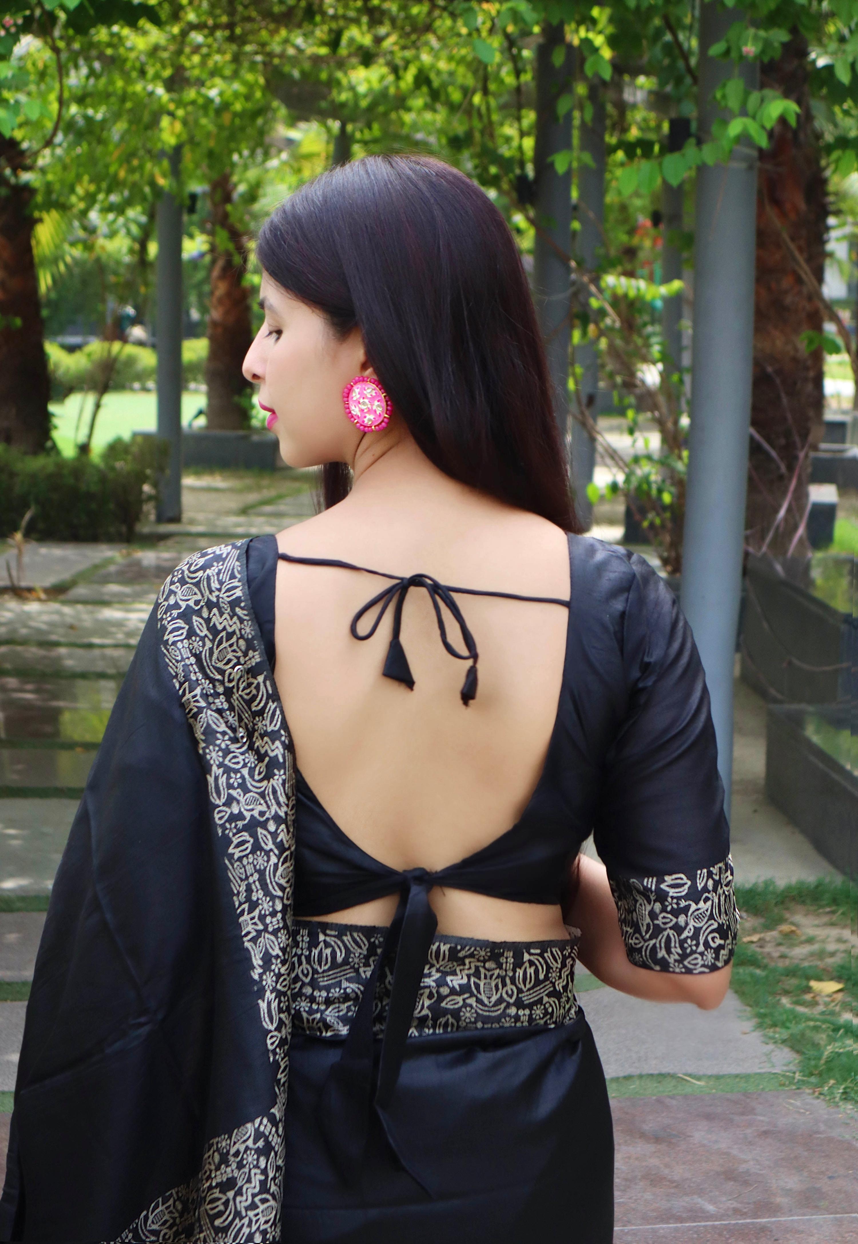 Jyoti Fashion Women's Black Handloom Raw Silk Printed Border Traditional Saree with Blouse - Distacart