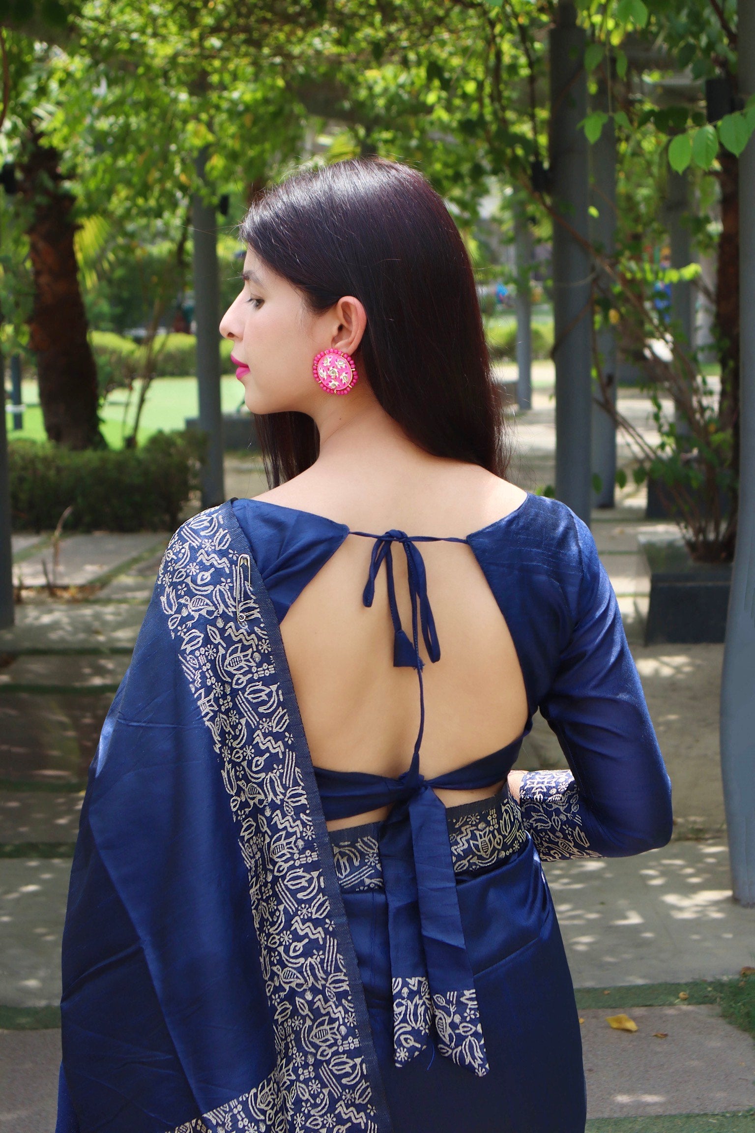 Jyoti Fashion Women's Blue Handloom Raw Silk Printed Border Traditional Saree with Blouse - Distacart