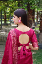 Thumbnail for Jyoti Fashion Women's Pink Handloom Raw Silk Printed Border Traditional Saree with Blouse - Distacart