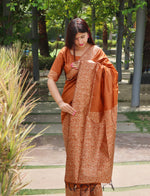 Thumbnail for Jyoti Fashion Women's Orange Handloom Raw Silk Printed Border Traditional Saree with Blouse - Distacart