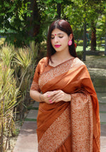 Thumbnail for Jyoti Fashion Women's Orange Handloom Raw Silk Printed Border Traditional Saree with Blouse - Distacart