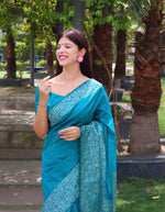 Thumbnail for Jyoti Fashion Women's Firozi Handloom Raw Silk Printed Border Traditional Saree with Blouse - Distacart