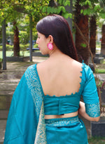 Thumbnail for Jyoti Fashion Women's Firozi Handloom Raw Silk Printed Border Traditional Saree with Blouse - Distacart