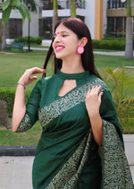 Thumbnail for Jyoti Fashion Women's Green Handloom Raw Silk Printed Border Traditional Saree with Blouse - Distacart
