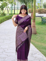 Thumbnail for Jyoti Fashion Women's Purple Handloom Raw Silk Printed Border Traditional Saree with Blouse - Distacart
