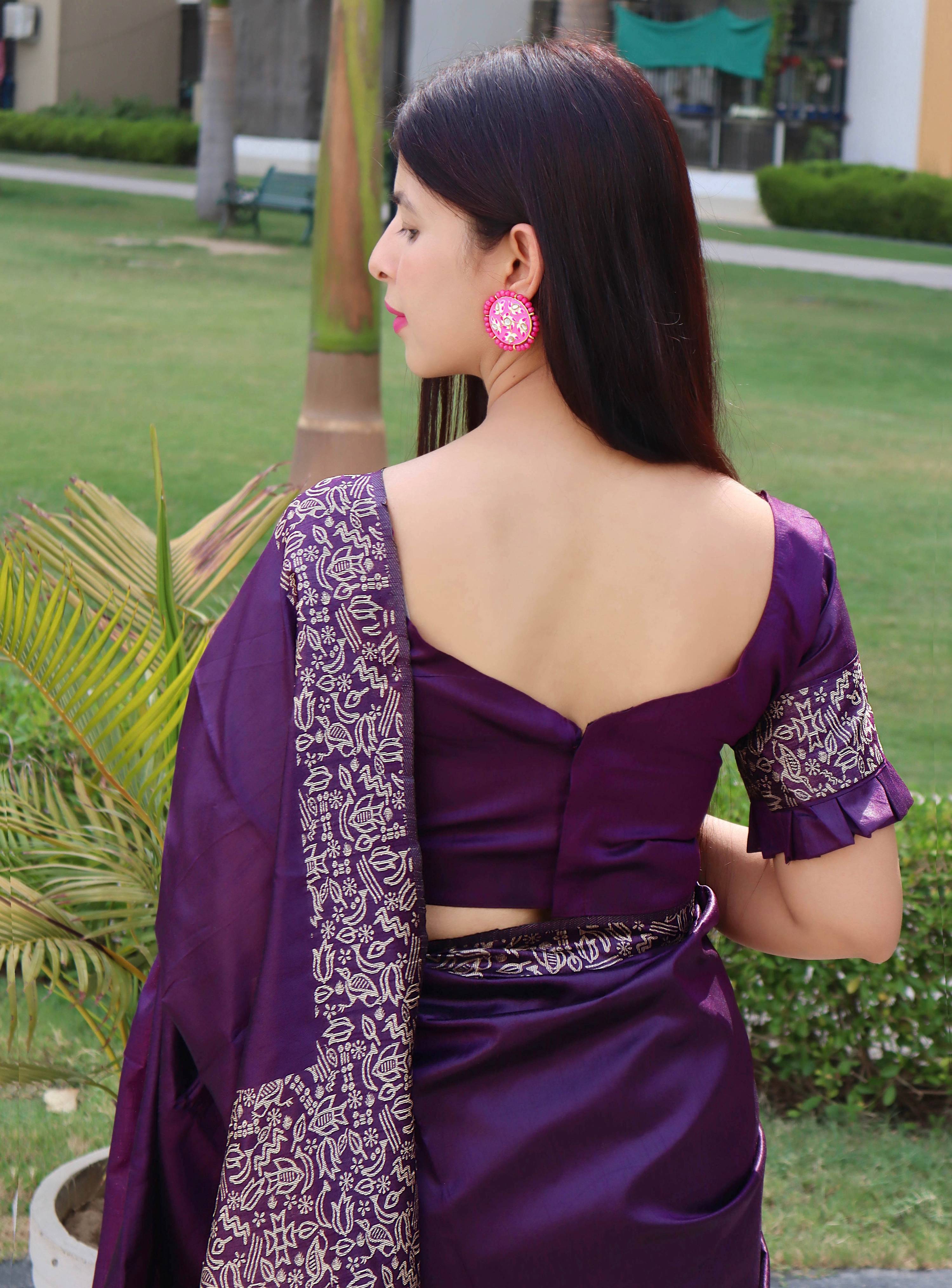 Jyoti Fashion Women's Purple Handloom Raw Silk Printed Border Traditional Saree with Blouse - Distacart