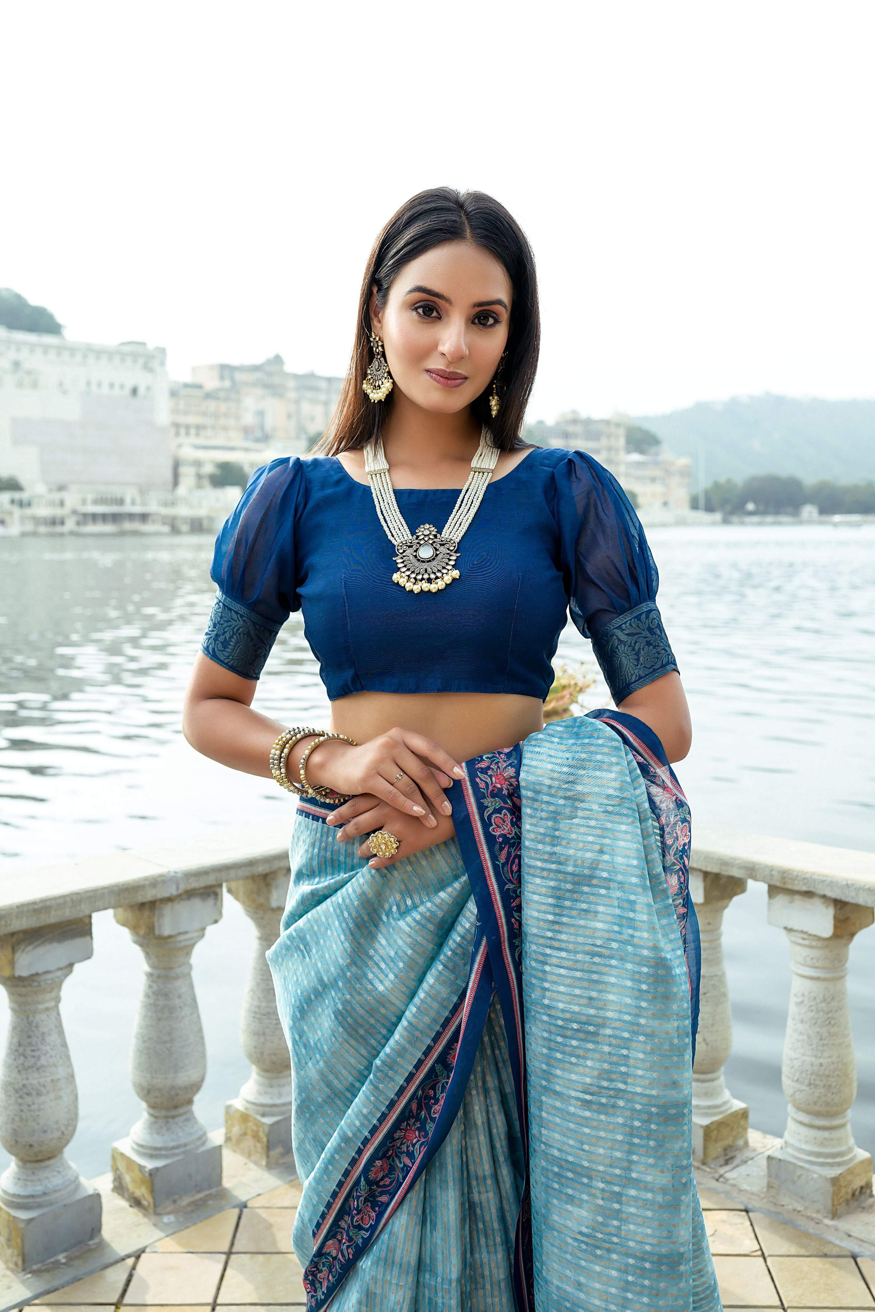 Jyoti Fashion Women's Firozi Soft Silk Zari Woven Traditional Saree with Blouse - Distacart