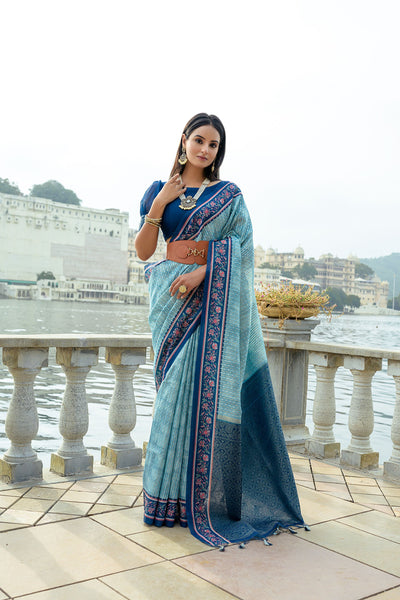 Jyoti Fashion Women's Firozi Soft Silk Zari Woven Traditional Saree with Blouse - Distacart