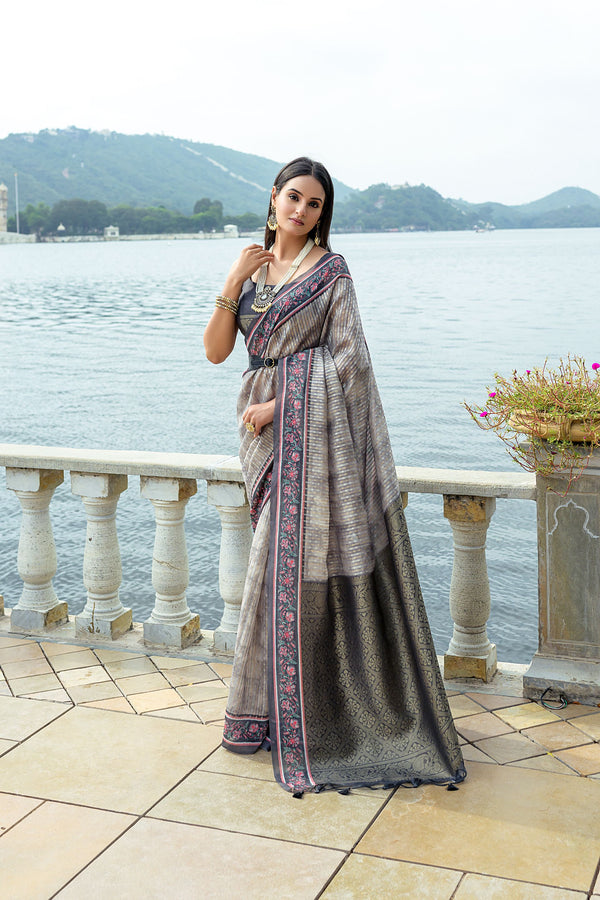 Jyoti Fashion Women's Grey Soft Silk Zari Woven Traditional Saree with Blouse - Distacart
