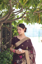Thumbnail for Jyoti Fashion Women's Coffee Linen Silk Zari Woven Traditional Saree with Blouse - Distacart