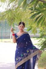 Thumbnail for Jyoti Fashion Women's Blue Linen Silk Zari Woven Traditional Saree with Blouse - Distacart