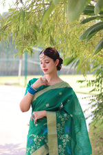 Thumbnail for Jyoti Fashion Women's Rama Linen Silk Zari Woven Traditional Saree with Blouse - Distacart