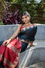 Thumbnail for Jyoti Fashion Women's Black Tussar Silk Temple Border with Zari Lining Traditional Saree with Blouse - Distacart