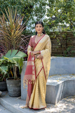 Thumbnail for Jyoti Fashion Women's Cream Tussar Silk Temple Border with Zari Lining Traditional Saree with Blouse - Distacart