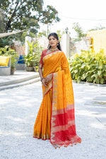 Thumbnail for Jyoti Fashion Women's Mustard Tussar Silk Temple Border with Zari Lining Traditional Saree with Blouse - Distacart