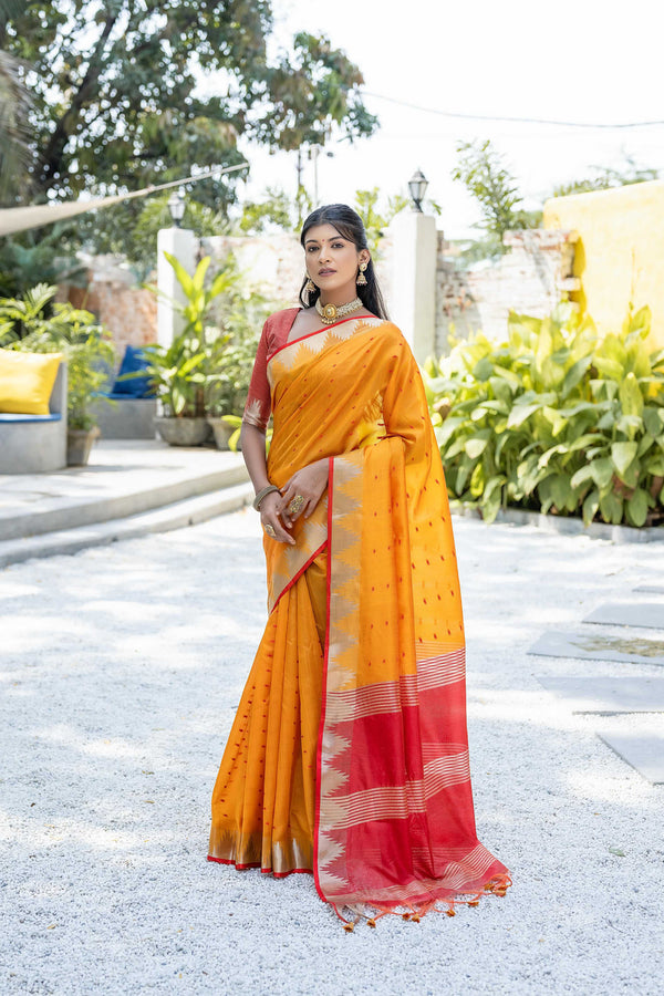 Jyoti Fashion Women's Mustard Tussar Silk Temple Border with Zari Lining Traditional Saree with Blouse - Distacart