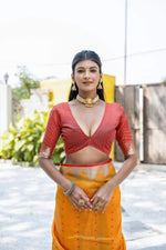 Thumbnail for Jyoti Fashion Women's Mustard Tussar Silk Temple Border with Zari Lining Traditional Saree with Blouse - Distacart