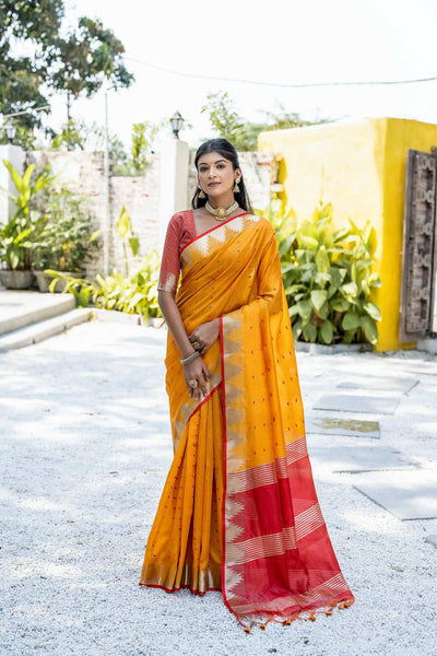 Jyoti Fashion Women's Mustard Tussar Silk Temple Border with Zari Lining Traditional Saree with Blouse - Distacart