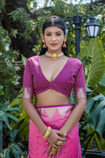 Thumbnail for Jyoti Fashion Women's Pink Tussar Silk Temple Border with Zari Lining Traditional Saree with Blouse - Distacart