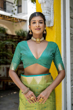 Thumbnail for Jyoti Fashion Women's Green Tussar Silk Temple Border with Zari Lining Traditional Saree with Blouse - Distacart