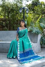 Thumbnail for Jyoti Fashion Women's Rama Tussar Silk Temple Border with Zari Lining Traditional Saree with Blouse - Distacart