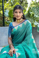 Thumbnail for Jyoti Fashion Women's Rama Tussar Silk Temple Border with Zari Lining Traditional Saree with Blouse - Distacart