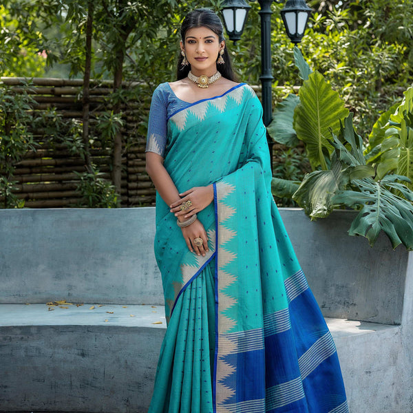 Jyoti Fashion Women's Rama Tussar Silk Temple Border with Zari Lining Traditional Saree with Blouse - Distacart