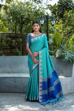 Thumbnail for Jyoti Fashion Women's Rama Tussar Silk Temple Border with Zari Lining Traditional Saree with Blouse - Distacart