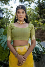 Thumbnail for Jyoti Fashion Women's Yellow Tussar Silk Temple Border with Zari Lining Traditional Saree with Blouse - Distacart