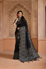 Thumbnail for Jyoti Fashion Women's Black Handloom Raw Silk Weaving Pallu Traditional Saree with Blouse - Distacart