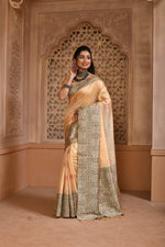 Thumbnail for Jyoti Fashion Women's Cream Handloom Raw Silk Weaving Pallu Traditional Saree with Blouse - Distacart