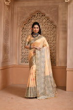 Thumbnail for Jyoti Fashion Women's Cream Handloom Raw Silk Weaving Pallu Traditional Saree with Blouse - Distacart