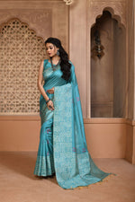 Thumbnail for Jyoti Fashion Women's Firozi Handloom Raw Silk Weaving Pallu Traditional Saree with Blouse - Distacart