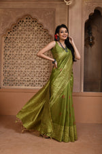 Thumbnail for Jyoti Fashion Women's Green Handloom Raw Silk Weaving Pallu Traditional Saree with Blouse - Distacart