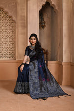 Thumbnail for Jyoti Fashion Women's Navy Blue Handloom Raw Silk Weaving Pallu Traditional Saree with Blouse - Distacart