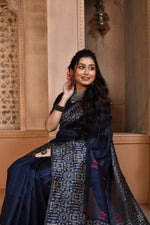 Thumbnail for Jyoti Fashion Women's Navy Blue Handloom Raw Silk Weaving Pallu Traditional Saree with Blouse - Distacart