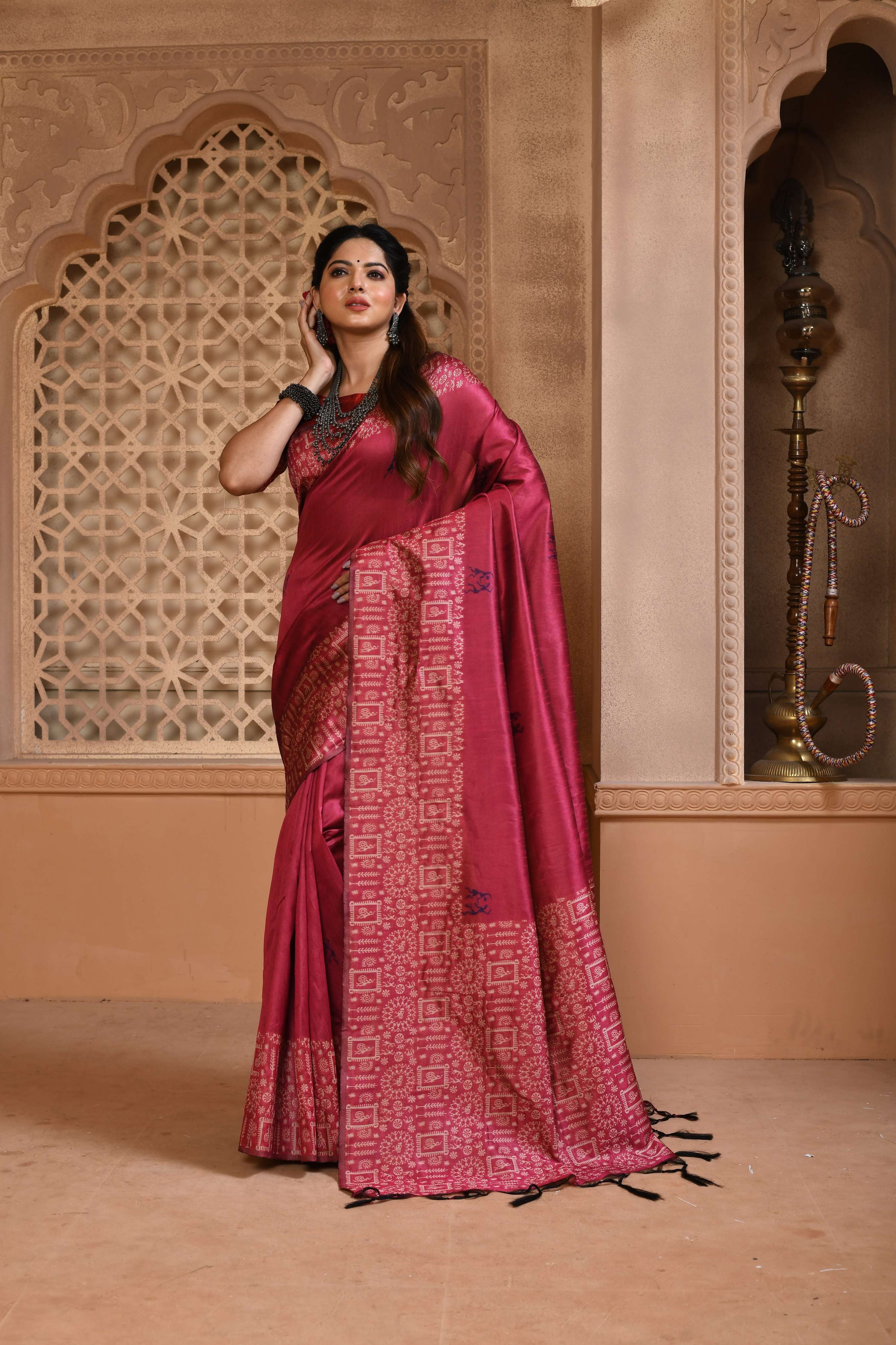Jyoti Fashion Women's Rani Pink Handloom Raw Silk Weaving Pallu Traditional Saree with Blouse - Distacart