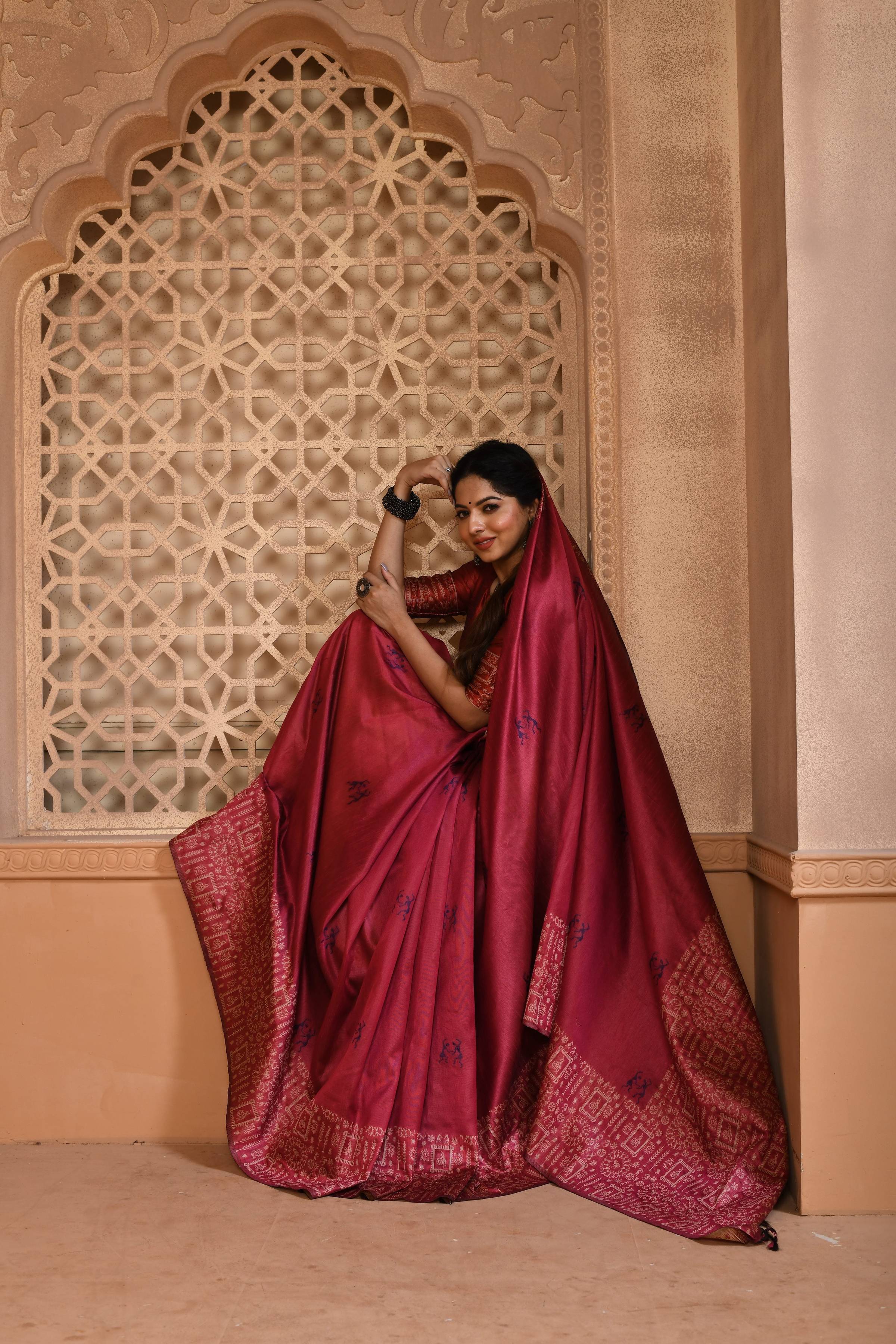 Jyoti Fashion Women's Rani Pink Handloom Raw Silk Weaving Pallu Traditional Saree with Blouse - Distacart