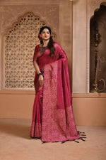 Thumbnail for Jyoti Fashion Women's Rani Pink Handloom Raw Silk Weaving Pallu Traditional Saree with Blouse - Distacart