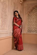 Thumbnail for Jyoti Fashion Women's Red Handloom Raw Silk Weaving Pallu Traditional Saree with Blouse - Distacart