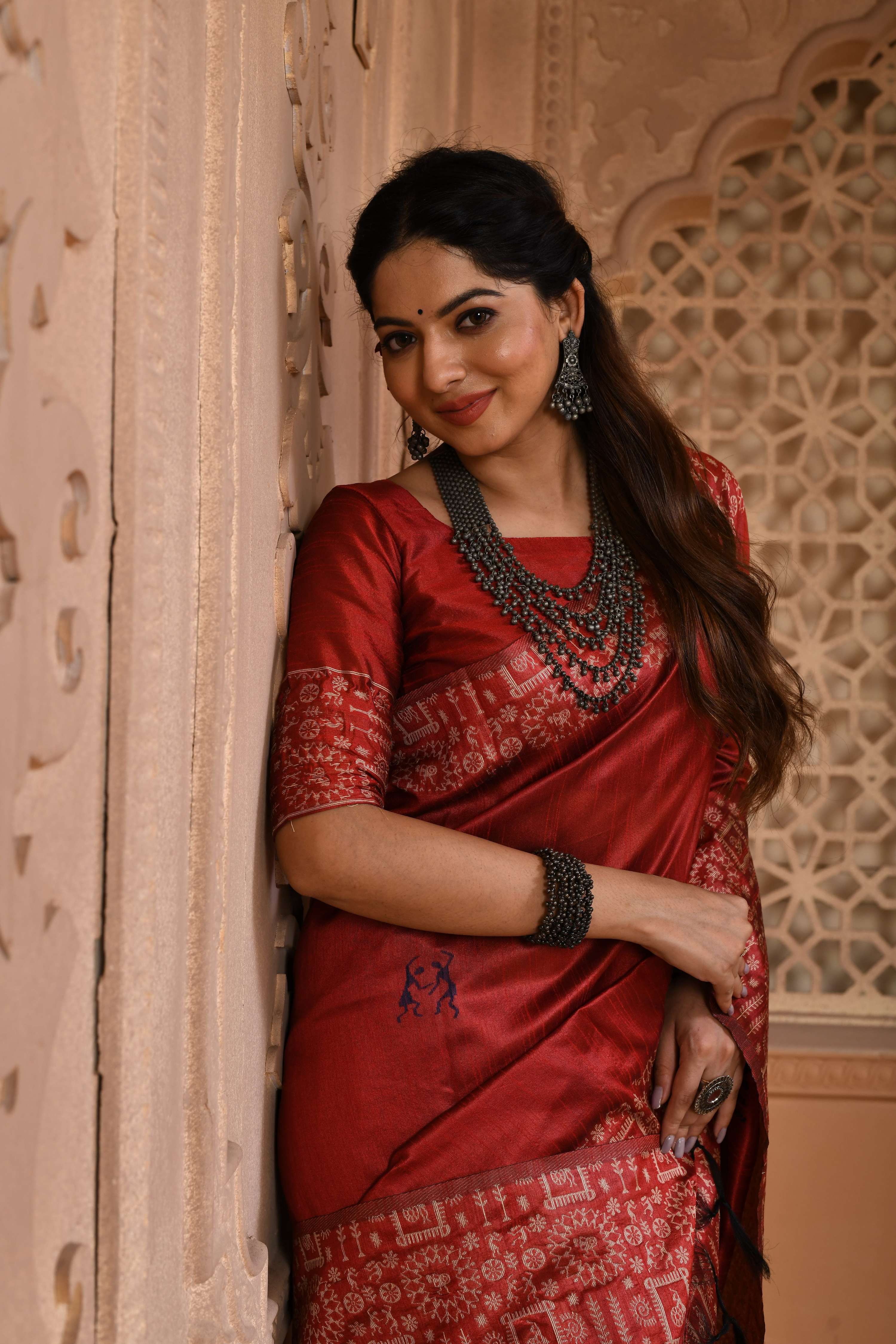 Jyoti Fashion Women's Red Handloom Raw Silk Weaving Pallu Traditional Saree with Blouse - Distacart