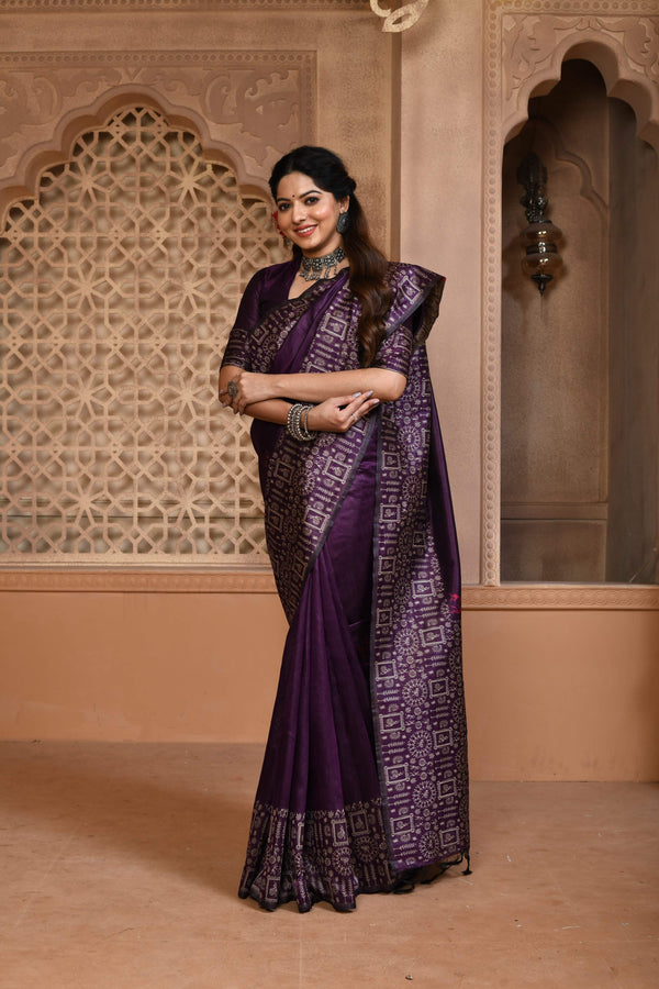 Jyoti Fashion Women's Purple Handloom Raw Silk Weaving Pallu Traditional Saree with Blouse - Distacart