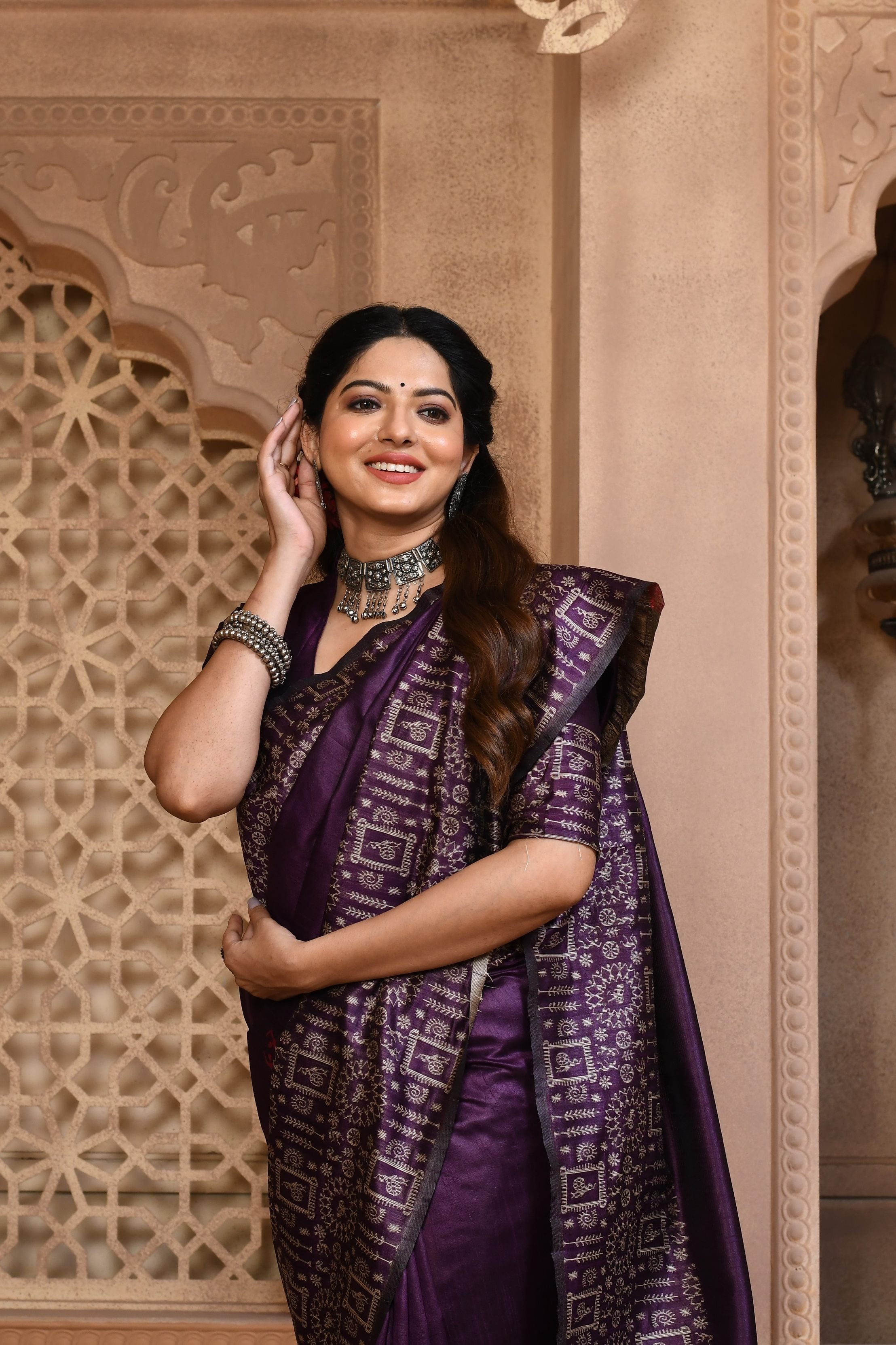Jyoti Fashion Women's Purple Handloom Raw Silk Weaving Pallu Traditional Saree with Blouse - Distacart