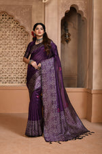 Thumbnail for Jyoti Fashion Women's Purple Handloom Raw Silk Weaving Pallu Traditional Saree with Blouse - Distacart