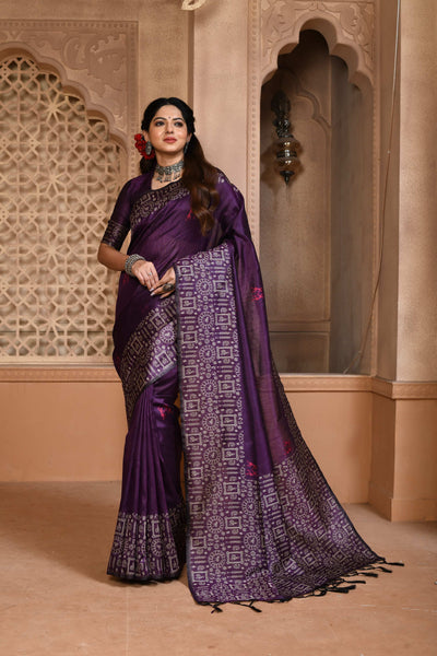 Jyoti Fashion Women's Purple Handloom Raw Silk Weaving Pallu Traditional Saree with Blouse - Distacart